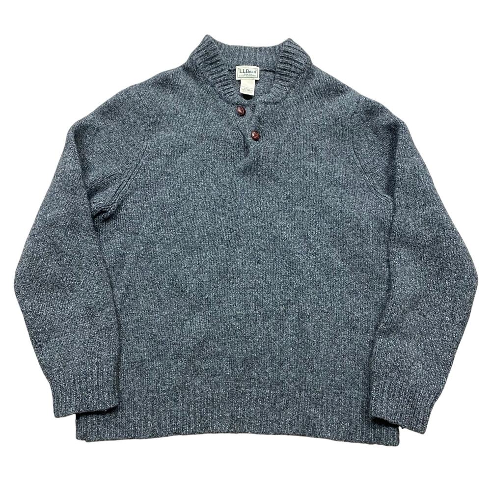L.L.Bean Men’s Classic Ragg Grey Lambswool Wool Henley Sweater Size Medium Tall